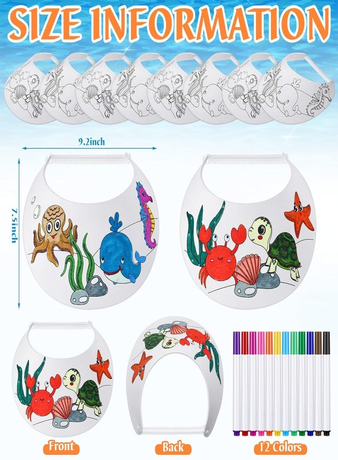 Velmitten 36 Pcs Color Your Own Foam Visors with Marker Pens for Kids Ocean Animals Foam Visors Kids Summer DIY Craft Kit for Children Summer Party Home Activities Fun White - Image 2